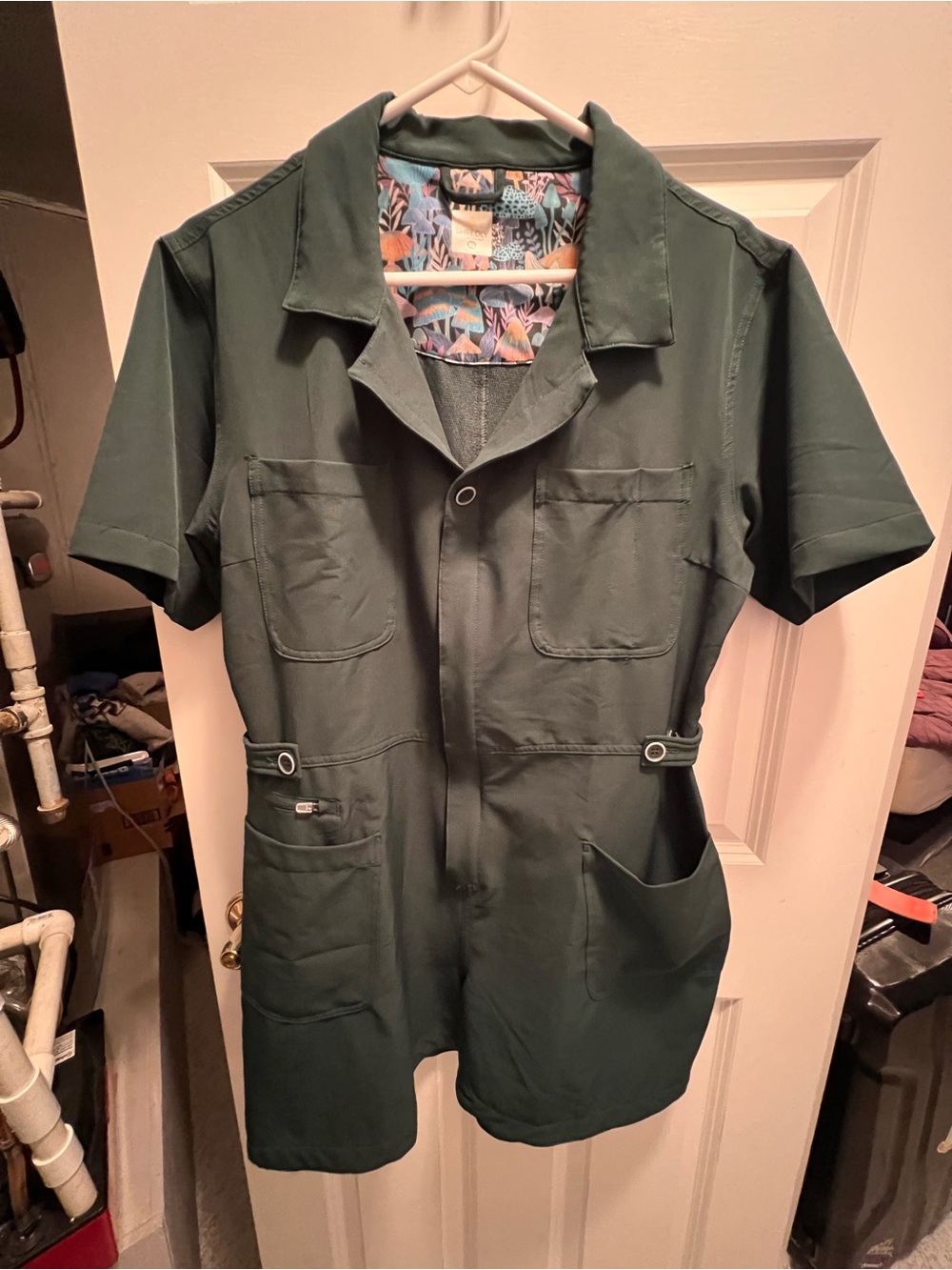 Shredly Women's Short-Sleeve Utility Romper in Dark Green